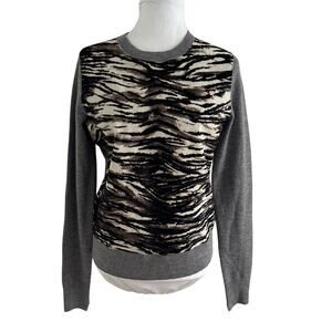 A.L.C. Wool Animal Print Calf Fur Crew Neck Sweater I M